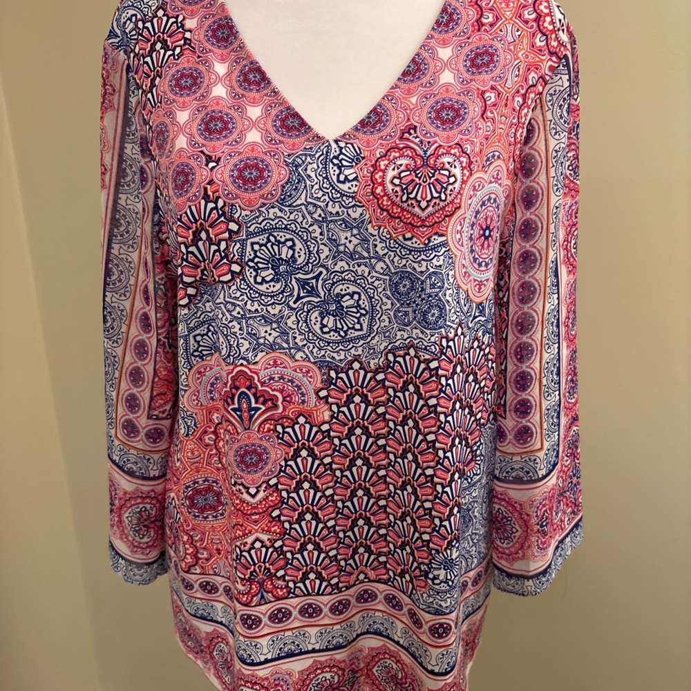 Women's Paisley V-Neck Top - Pink and Blue Size 1 Chicos